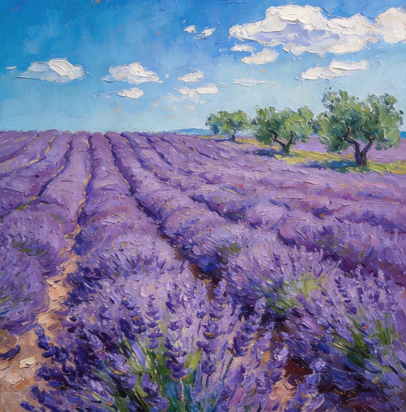 Original Landscape Art, Provence Lavender Flower Fields, Small Paintings On Canvas, Hand Painted Canvas Art, Small Oil Paintings, Heavy Texture Wall Art Paintings-Silvia Home Craft