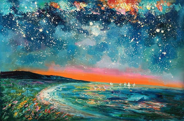 Canvas Wall Art, Starry Night Sky Painting, Landscape Art, Original Painting, Custom Art Painting-Silvia Home Craft