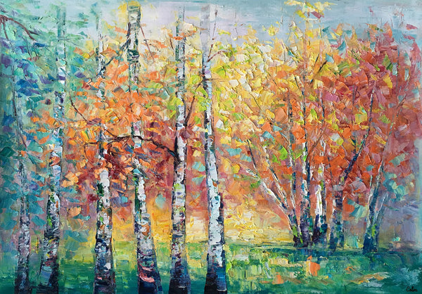 Landscape Canvas Painting, Autumn Tree Paintings, Abstract Landscape Paintings, Custom Original Canvas Painting-Silvia Home Craft