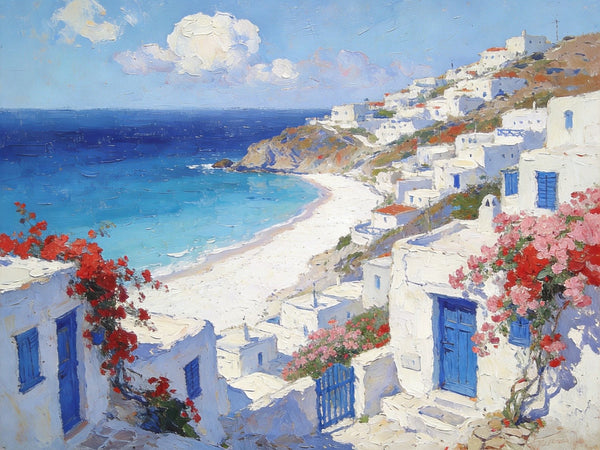 Landscape Paintings for Bedroom, Aegean's Coastal Symphony, Hand Painted Canvas Art, Small Canvas Paintings, Buy Paintings Online, Original Oil Paintings-Silvia Home Craft