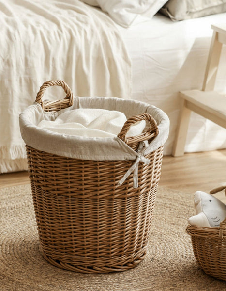 Large Food Storage Basket with Handle, Natural Hand-woven Wicker Storage Basket for Clothes, Willow Weaving Baskets for Clothes, Extra Large Kitchen Storage Baskets-Silvia Home Craft