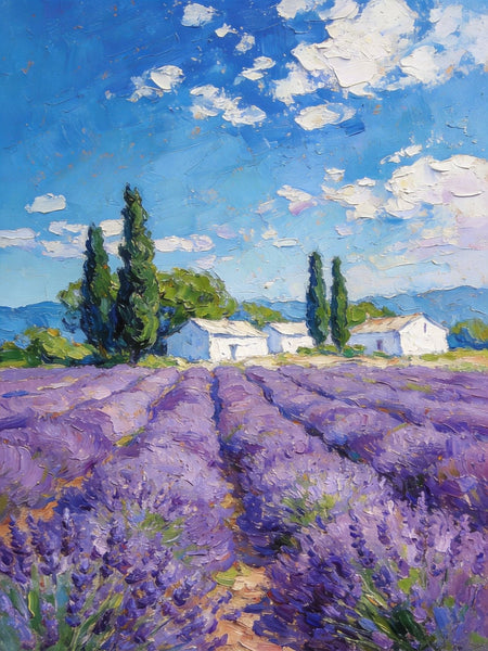 Small Oil Paintings, Provence Lavender Flower Fields, Hand Painted Canvas Art, Original Landscape Art, Buy Paintings Online, Landscape Paintings for Bedroom-Silvia Home Craft