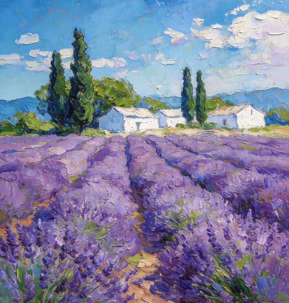 Small Oil Paintings, Provence Lavender Flower Fields, Hand Painted Canvas Art, Original Landscape Art, Buy Paintings Online, Landscape Paintings for Bedroom-Silvia Home Craft