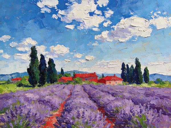 Buy Paintings Online, Provene Lavender Flower Field, Original Landscape Paintings, Landscape Canvas Paintings, Hand Painted Canvas Art-Silvia Home Craft