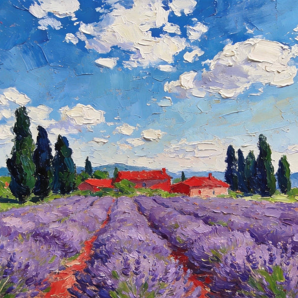 Buy Paintings Online, Provene Lavender Flower Field, Original Landscape Paintings, Landscape Canvas Paintings, Hand Painted Canvas Art-Silvia Home Craft