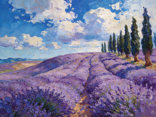 Picturesque Provence Lavender Fields, Canvas Wall Art Paintings, Hand Painted Canvas Art, Landscape Canvas Paintings, Original Oil Paintings, Small Oil Paintings-Silvia Home Craft