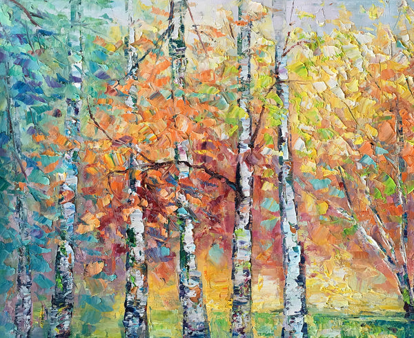 Landscape Canvas Painting, Autumn Tree Paintings, Abstract Landscape Paintings, Custom Original Canvas Painting-Silvia Home Craft