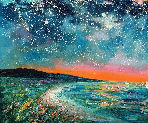 Canvas Wall Art, Starry Night Sky Painting, Landscape Art, Original Painting, Custom Art Painting-Silvia Home Craft