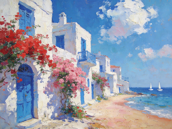 Landscape Wall Art Paintings, Floral Tapestry of the Aegean, Canvas Paintings for Living Room, Hand Painted Canvas Art, Small Canvas Paintings, Original Oil Paintings-Silvia Home Craft