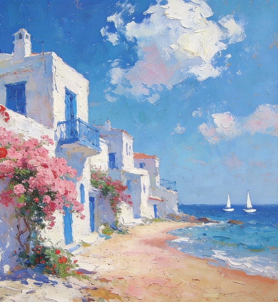 Landscape Wall Art Paintings, Floral Tapestry of the Aegean, Canvas Paintings for Living Room, Hand Painted Canvas Art, Small Canvas Paintings, Original Oil Paintings-Silvia Home Craft