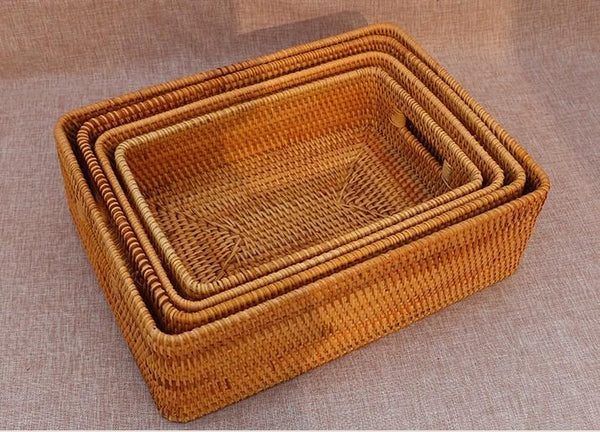 Woven Storage Baskets, Rectangular Storage Baskets, Rattan Storage Basket for Shelves, Kitchen Storage Baskets, Storage Baskets for Bathroom-Silvia Home Craft