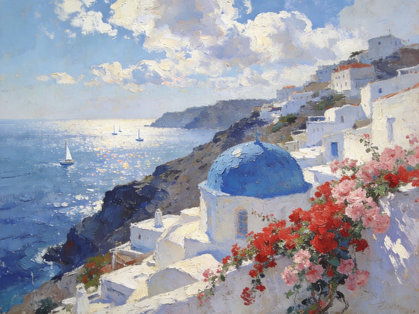 Tranquil Aegean Moments, Hand Painted Canvas Art, Small Oil Paintings, Canvas Paintings for Living Room, Small Wall Art Paintings, Original Landscape Paintings-Silvia Home Craft