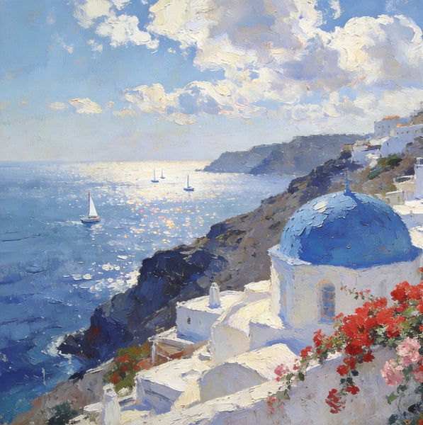 Tranquil Aegean Moments, Hand Painted Canvas Art, Small Oil Paintings, Canvas Paintings for Living Room, Small Wall Art Paintings, Original Landscape Paintings-Silvia Home Craft