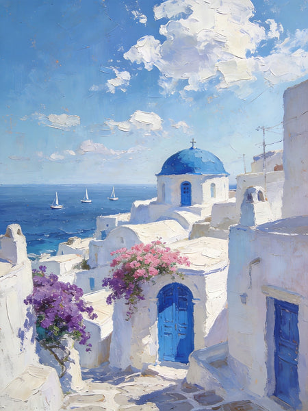 Original Landscape Art, Scenery of the Aegean Sea, Small Paintings On Canvas, Hand Painted Canvas Art, Heavy Texture Wall Art Paintings, Buy Original Paintings-Silvia Home Craft