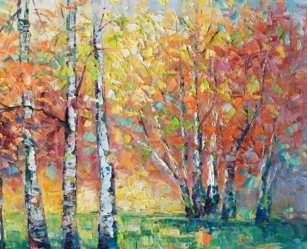 Landscape Canvas Painting, Autumn Tree Paintings, Abstract Landscape Paintings, Custom Original Canvas Painting-Silvia Home Craft