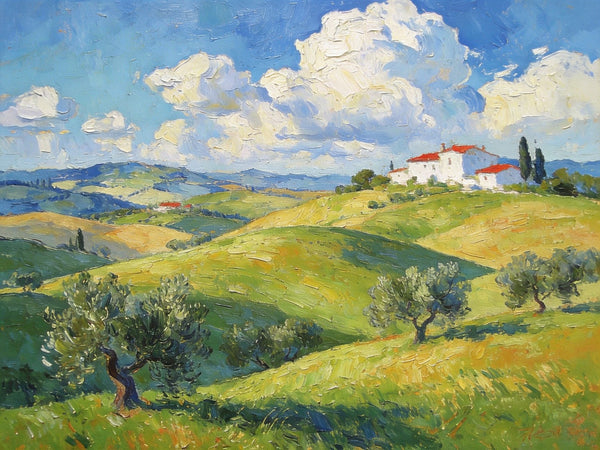 Picturesque Tuscan Hillside, Canvas Wall Art Paintings, Hand Painted Canvas Art, Small Oil Paintings, Landscape Canvas Paintings, Original Oil Paintings-Silvia Home Craft