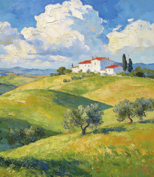 Picturesque Tuscan Hillside, Canvas Wall Art Paintings, Hand Painted Canvas Art, Small Oil Paintings, Landscape Canvas Paintings, Original Oil Paintings-Silvia Home Craft