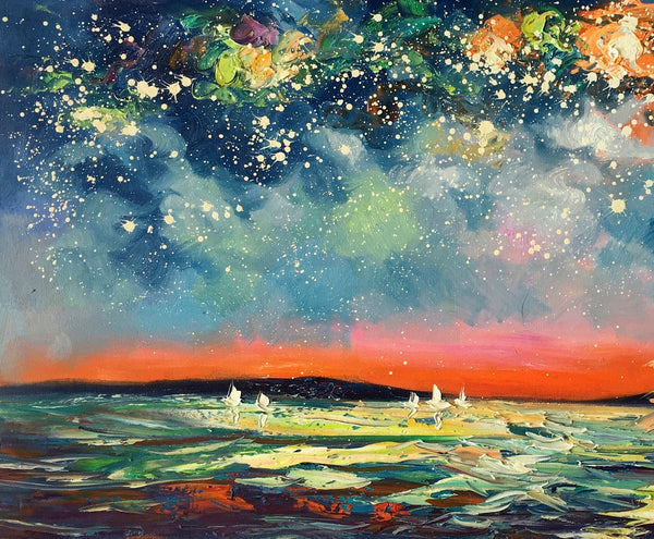 Large Canvas Art, Canvas Oil Painting, Starry Night Sky Painting, Custom Abstract Painting-Silvia Home Craft