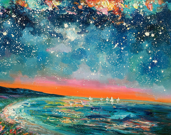 Canvas Wall Art, Starry Night Sky Painting, Landscape Art, Original Painting, Custom Art Painting-Silvia Home Craft