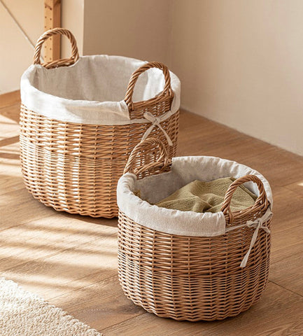 Large Round Storage Basket for Clothes, Natural Hand-woven Wicker Storage Basket for Clothes, Willow Weaving Baskets for Clothes, Extra Large Kitchen Storage Baskets-Silvia Home Craft
