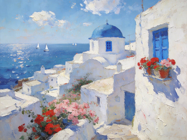 Small Canvas Paintings, Breezy Aegean Afternoons, Hand Painted Canvas Art, Landscape Paintings for Living Room, Landscape Wall Art Paintings, Original Oil Paintings-Silvia Home Craft