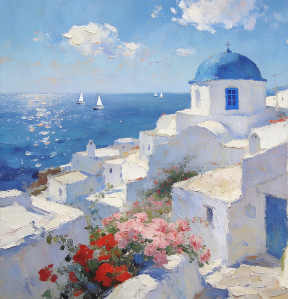 Small Canvas Paintings, Breezy Aegean Afternoons, Hand Painted Canvas Art, Landscape Paintings for Living Room, Landscape Wall Art Paintings, Original Oil Paintings-Silvia Home Craft