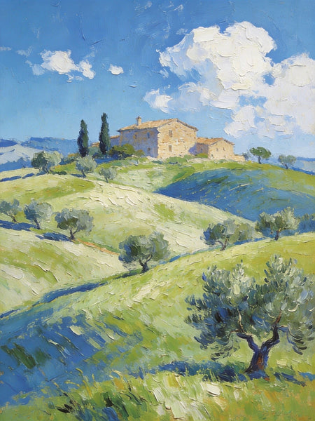Heavy Texture Artwork, Tuscan Hills and Farmhouses, Hand Painted Canvas Wall Art, Original Wall Art Paintings, Small Oil Paintings-Silvia Home Craft