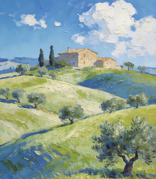 Heavy Texture Artwork, Tuscan Hills and Farmhouses, Hand Painted Canvas Wall Art, Original Wall Art Paintings, Small Oil Paintings-Silvia Home Craft