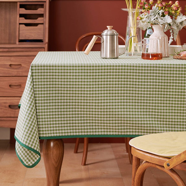 Green Rectangle Tablecloth for Dining Room Table, Cotton Chequer Rectangular Tablecloth, Square Tablecloth for Coffee Table, Farmhouse Table Cloth, Wedding Tablecloth-Silvia Home Craft