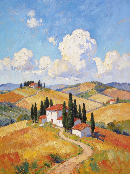 Landscape Oil Paintings, Tuscan Countryside Tranquility, Small Original Paintings, Canvas Paintings for Living Room, Hand Painted Canvas Art-Silvia Home Craft