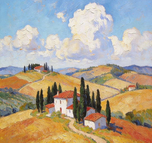 Landscape Oil Paintings, Tuscan Countryside Tranquility, Small Original Paintings, Canvas Paintings for Living Room, Hand Painted Canvas Art-Silvia Home Craft