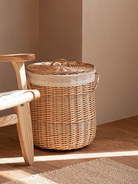 Hand-woven Wicker Storage Basket for Clothes, Large Round Storage Basket for Clothes, Willow Weaving Baskets for Clothes, Extra Large Kitchen Storage Baskets-Silvia Home Craft