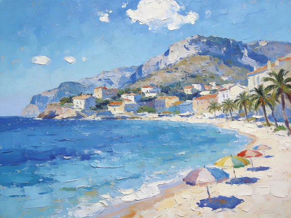 Landscape Paintings for Living Room, Ocean View Beach, Hand Painted Canvas Art, Small Canvas Paintings, Landscape Wall Art Paintings, Original Oil Paintings-Silvia Home Craft