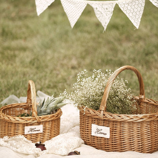 Hand-woven Wicker Storage Basket, Large Picnic Food Basket with Handle, Willow Weaving Baskets for Vegetable, Natural Fruit Basket, Kitchen Storage Baskets-Silvia Home Craft