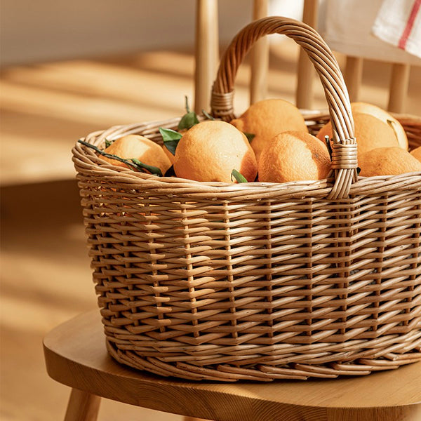 Small Picnic Storage Basket with Handle, Hand-woven Wicker Storage Basket, Willow Weaving Baskets for Vegetable, Natural Fruit Basket, Kitchen Storage Baskets-Silvia Home Craft