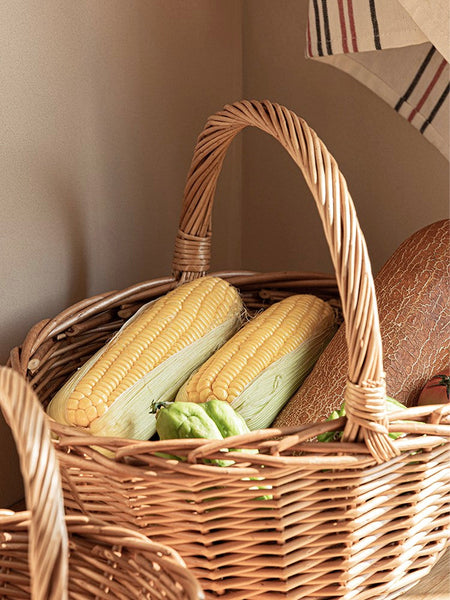 Large Picnic Food Basket with Handle, Lovely Willow Weaving Baskets for Vegetable, Natural Hand-woven Wicker Storage Basket, Natural Fruit Basket, Kitchen Storage Baskets-Silvia Home Craft
