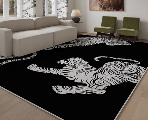 Tiger Black Contemporary Modern Rugs, Modern Rugs for Living Room, Abstract Contemporary Rugs Next to Bed, Modern Rugs for Dining Room-Silvia Home Craft