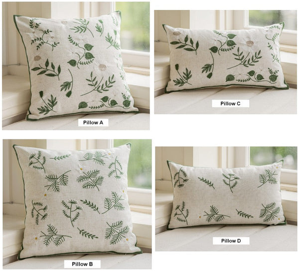 Embroider Flower Cotton Pillow Covers, Decorative Pillows for Sofa, Farmhouse Decorative Pillows for Couch, Spring Flower Decorative Pillows for Bedroom-Silvia Home Craft