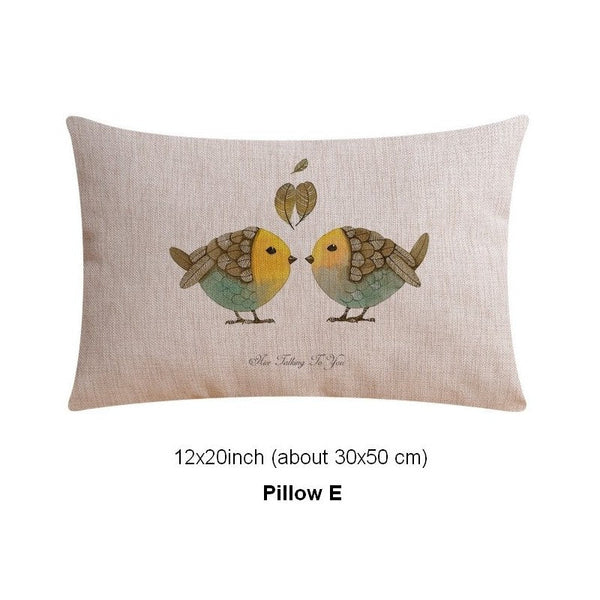 Decorative Sofa Pillows for Dining Room, Simple Decorative Pillow Covers, Love Birds Throw Pillows for Couch, Singing Birds Decorative Throw Pillows-Silvia Home Craft