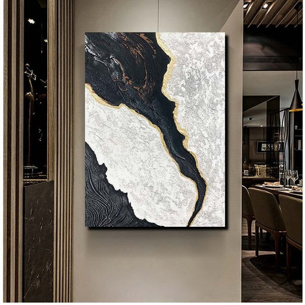 Black Modern Painting, Living Room Wall Art Ideas, Acrylic Canvas Paintings, Simple Wall Art Ideas, Contemporary Painting-Silvia Home Craft