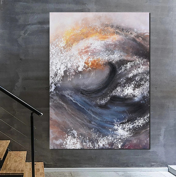 Living Room Modern Paintings, Big Wave Painting, Acrylic Canvas Paintings, Large Painting on Canvas, Modern Abstract Painting-Silvia Home Craft