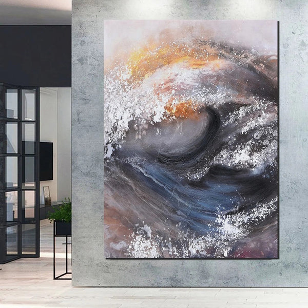 Living Room Modern Paintings, Big Wave Painting, Acrylic Canvas Paintings, Large Painting on Canvas, Modern Abstract Painting-Silvia Home Craft