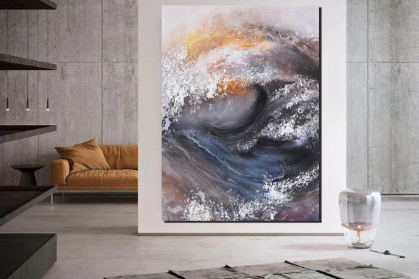Living Room Modern Paintings, Big Wave Painting, Acrylic Canvas Paintings, Large Painting on Canvas, Modern Abstract Painting-Silvia Home Craft