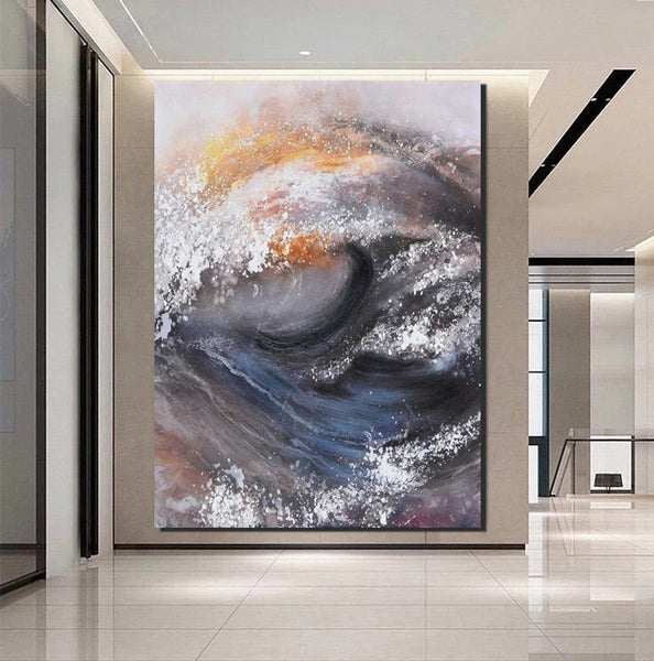 Living Room Modern Paintings, Big Wave Painting, Acrylic Canvas Paintings, Large Painting on Canvas, Modern Abstract Painting-Silvia Home Craft
