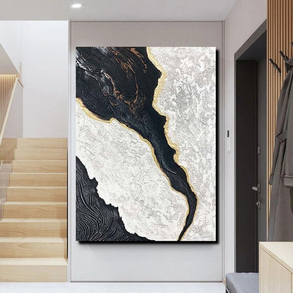 Black Modern Painting, Living Room Wall Art Ideas, Acrylic Canvas Paintings, Simple Wall Art Ideas, Contemporary Painting-Silvia Home Craft