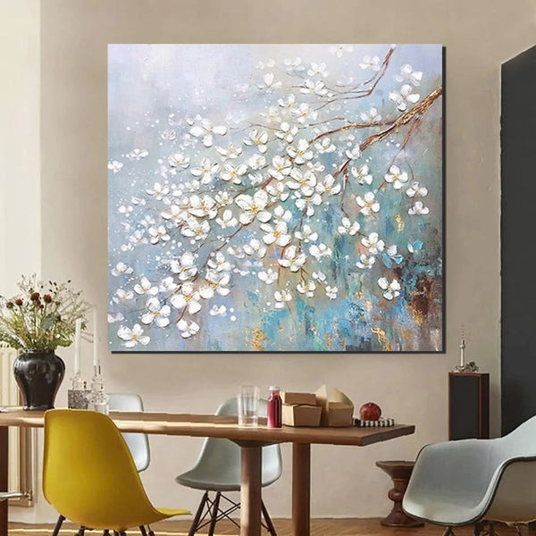 Abstract Flower Painting, Extra Large Abstract Paintings on Canvas, Hand Painted Abstract Painting, Bedroom Wall Art Ideas, Heavy Texture Painting-Silvia Home Craft