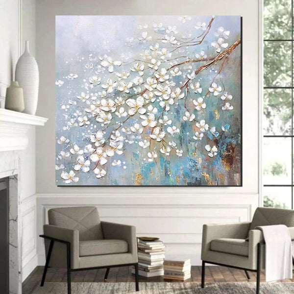 Abstract Flower Painting, Extra Large Abstract Paintings on Canvas, Hand Painted Abstract Painting, Bedroom Wall Art Ideas, Heavy Texture Painting-Silvia Home Craft