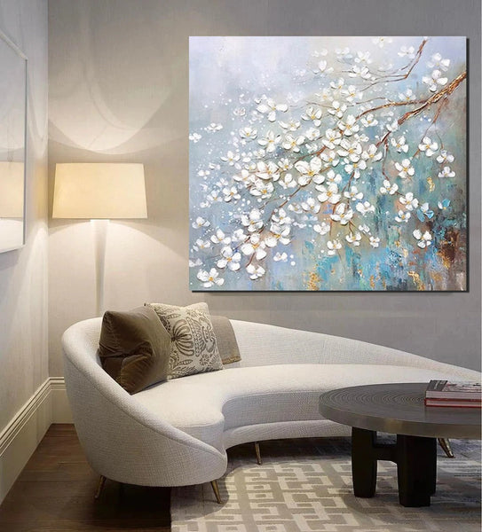 Abstract Flower Painting, Extra Large Abstract Paintings on Canvas, Hand Painted Abstract Painting, Bedroom Wall Art Ideas, Heavy Texture Painting-Silvia Home Craft