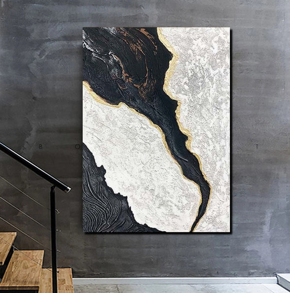 Black Modern Painting, Living Room Wall Art Ideas, Acrylic Canvas Paintings, Simple Wall Art Ideas, Contemporary Painting-Silvia Home Craft