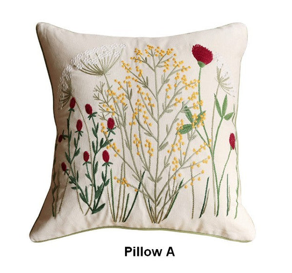 Farmhouse Decorative Pillows for Sofa, Embroider Flower Cotton Pillow Covers, Spring Flower Decorative Pillows for Bedroom, Decorative Pillows for Couch-Silvia Home Craft